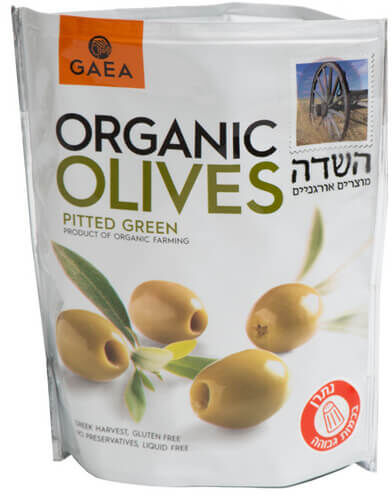 זיתים ירוקים אורגניים ללא חרצנים 150 גרם - השדה