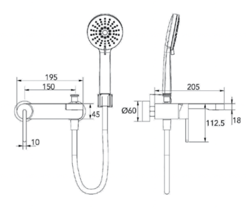 BM5233 סוללת אמבטיה קומפלט,סדרת STICK FLOW | שחור מט