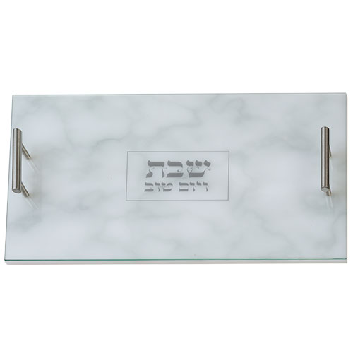 מגש חלה פרספקס מהודר "שיש" כסף 40x28