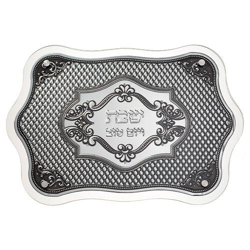 מגש חלה מהודר מזכוכית עם פלקטה 30*44 ס