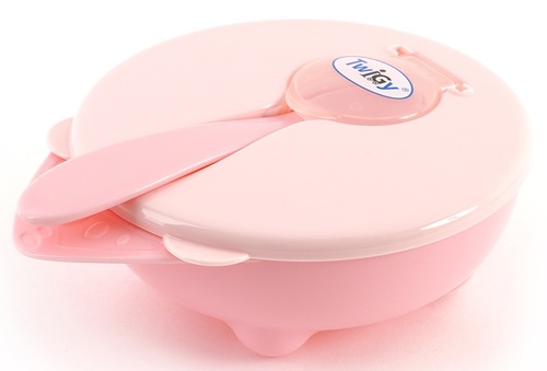 קערת אוכל עם מכסה וכפית Feeding Bowl - ורוד