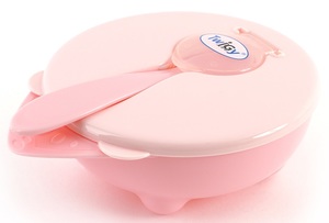 קערת אוכל עם מכסה וכפית Feeding Bowl - ורוד