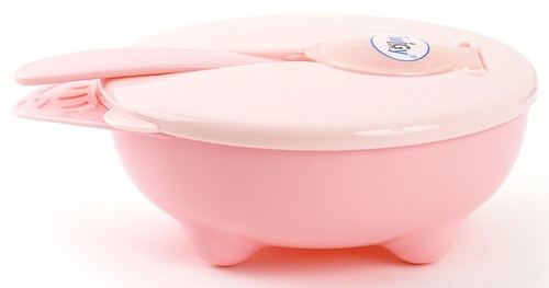 קערת אוכל עם מכסה וכפית Feeding Bowl - ורוד