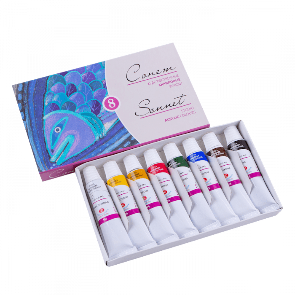 סט 8 צבעי אקריליק SONNET  שפורפרות 10 מ"ל