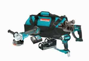 סט Makita 18V פטישון + זוג סוללות 5 אמפר + אימפקט +משחזת +מטען מהיר + תיק יוקרתי +ביטים
