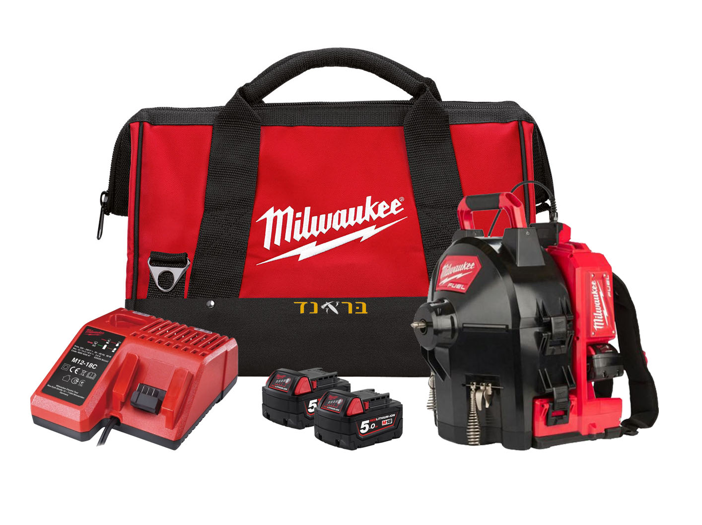 פותח סתימות נטען בתיק - קפיץ 10 מ"מ 18V (עם 2 סוללות 5.0AH)
