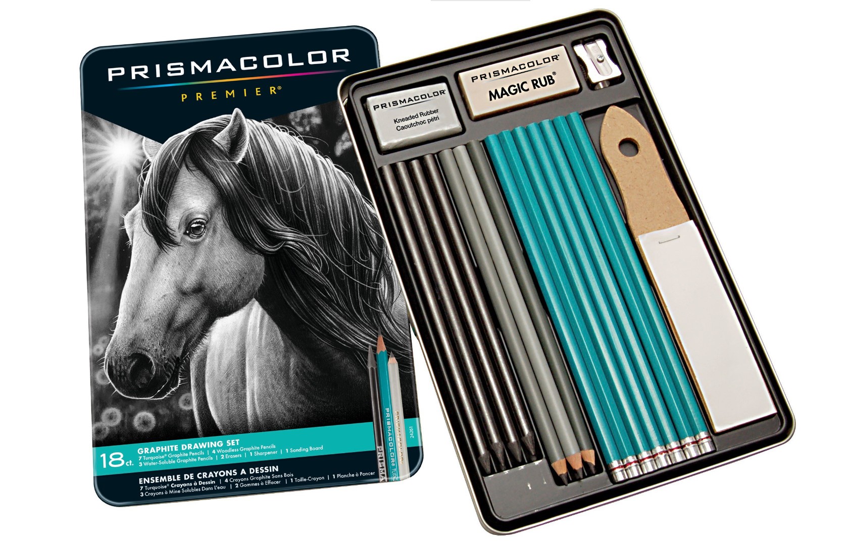 סט רישום משולב 18 יח PRISMACOLOR PREMIER TURQUOISE בקופסת מתכת