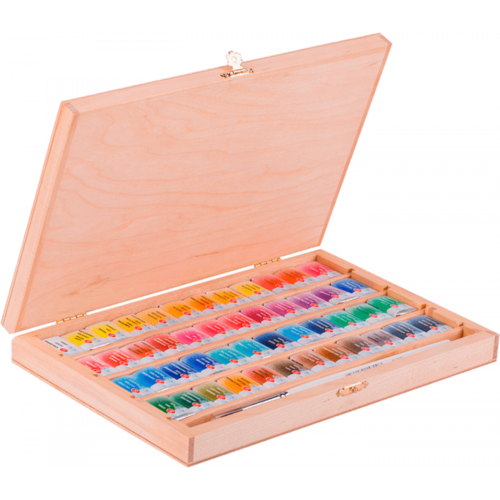 סט צבעי מים מקצועיים 48 קוביות White Nights Artist Water Color קופסת עץ