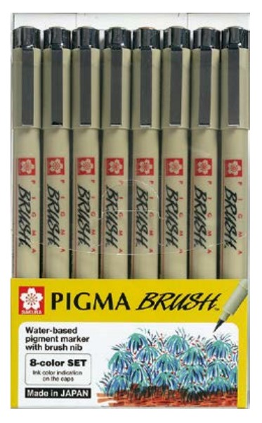 סט 8 לינרים צבעוניים עם ראש מכחול PIGMA BRUSH