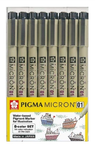 סט 8 לינרים צבעוניים בעובי 0.1 PIGMA MICRON