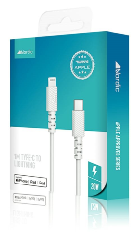 כבל טעינה 1 או 2 מטר Nordic לאייפון Lightning to USB מאושר רשמית ע