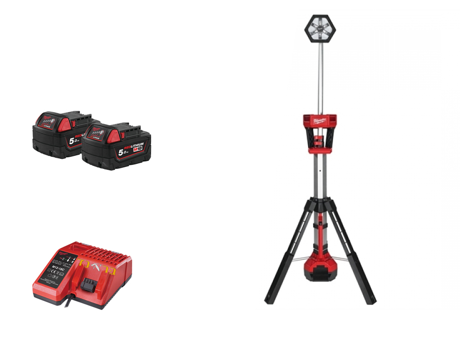 עמוד תאורה נטען 18V + שתי סוללות 5.0AH