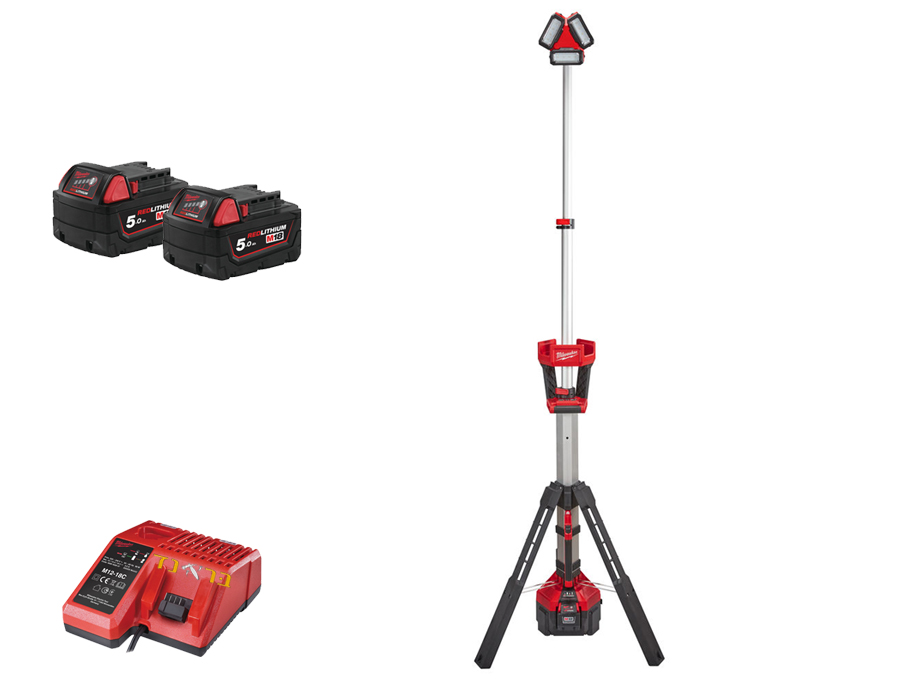 עמוד תאורה נטען 3,000 לומינס 18V + שתי סוללות 5.0AH