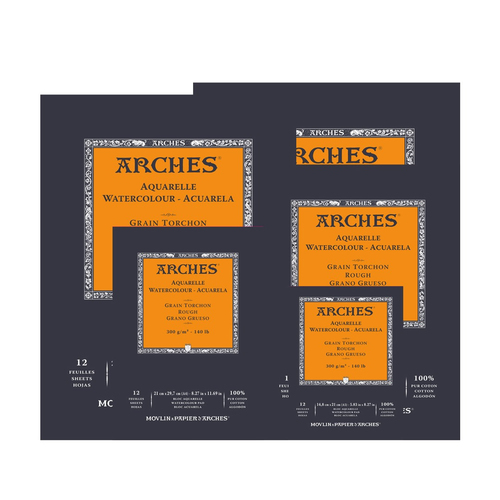 בלוק נייר 100% כותנה לצבעי מים מבית ARCHES גרעון גס, 12 דפים, 300 גר' (מגוון גדלים לבחירה)
