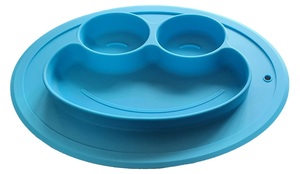צלחת אוכל לפעוט מסיליקון, נדבקת עם חלוקה פנימית - כחול