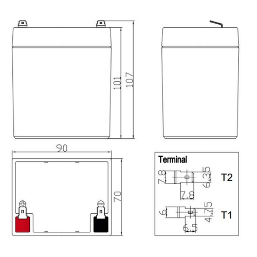 מצבר מידות 12V 4.5 AH למערכות אזעקה 