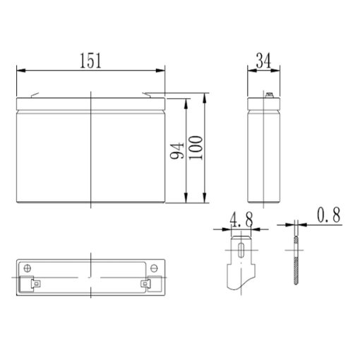 מצבר מידות 6V 7AH למערכות אזעקה