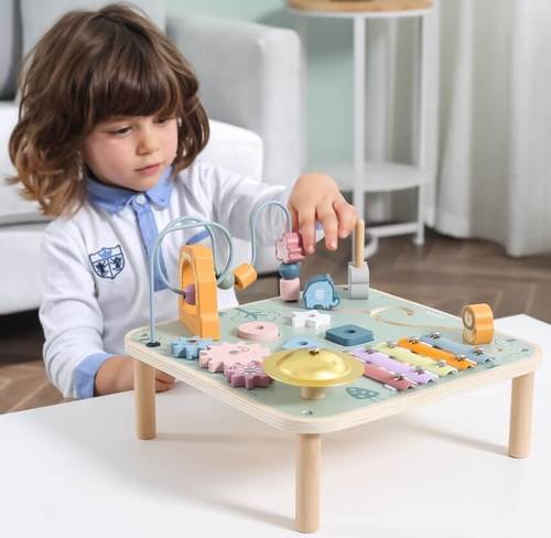 שולחן פעילות מוזיקאלי אינטרקטיבי מעץ עם מגוון פעילויות מסדרת דב קוטב PolarB