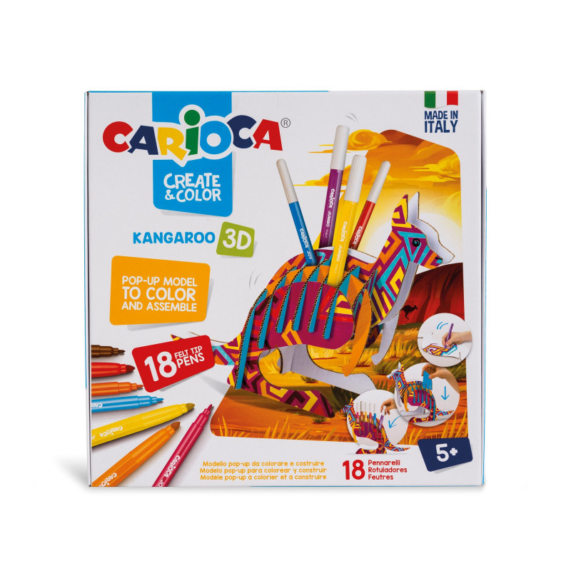 משחק צביעה והרכבה תלת מימד + 10 טושים מבית CARIOCA (איטליה), דגם קנגורו
