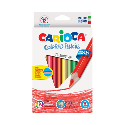 סט 12 עפרונות צבעוניים עבים מבית CARIOCA (איטליה)