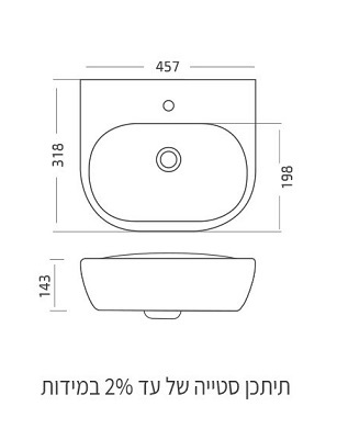 כיור רחצה תלוי מבית חמת דגם קליר 45