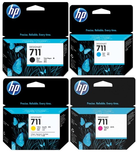 סט מיכלי דיו שחור, ציאן, צהוב ואדום HP 711