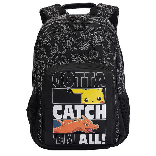 תיק גב אורתופדי עם דמויות פוקימון וכיתוב GOTTA CATCH 'EM ALL! המתחבר על עגלת טרולי