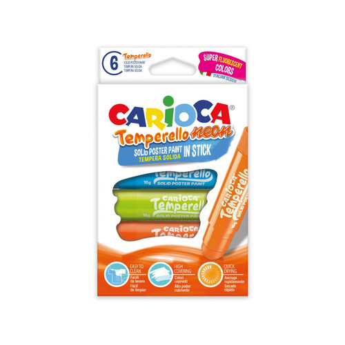 סט 6 צבעי סטיק טמפרלו בגוונים זוהרים מבית CARIOCA (איטליה)