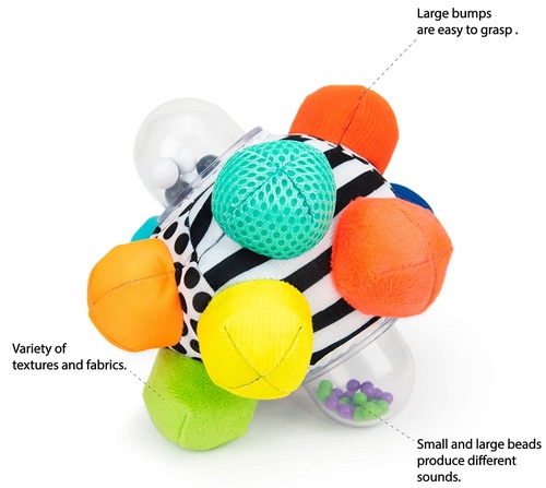 כדור תחושתי עם מגוון מרקמים, חרוזים וצבעים Bumpy Ball