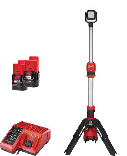 עמוד תאורה נטען 12V + שתי סוללות 2.0AH 12V