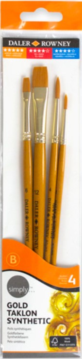 סט 4 מכחולים לצבעי מים, אקריליק ושמן מבית DALER ROWNEY דגם 401